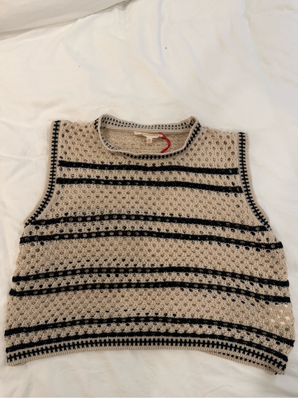 Solitaire Beige and Black Crochet Knit Vest